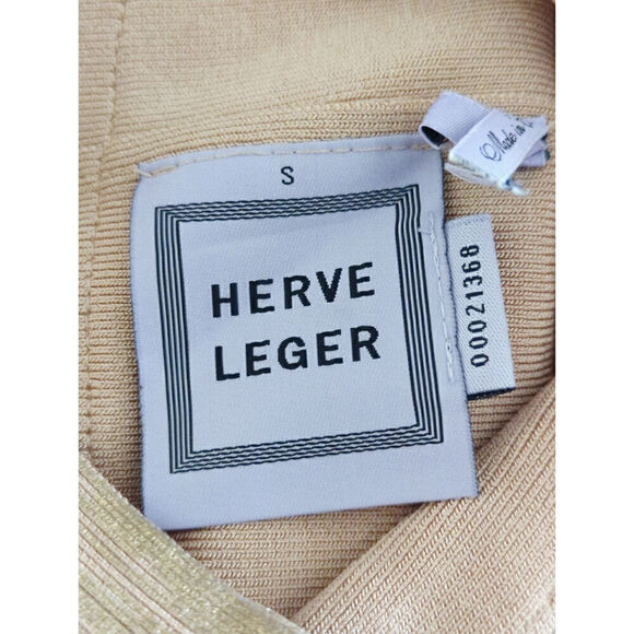 Herve Leger Gold Coated Knit Mini Skirt Bodycon Fitted Size S - Picture 8 of 8